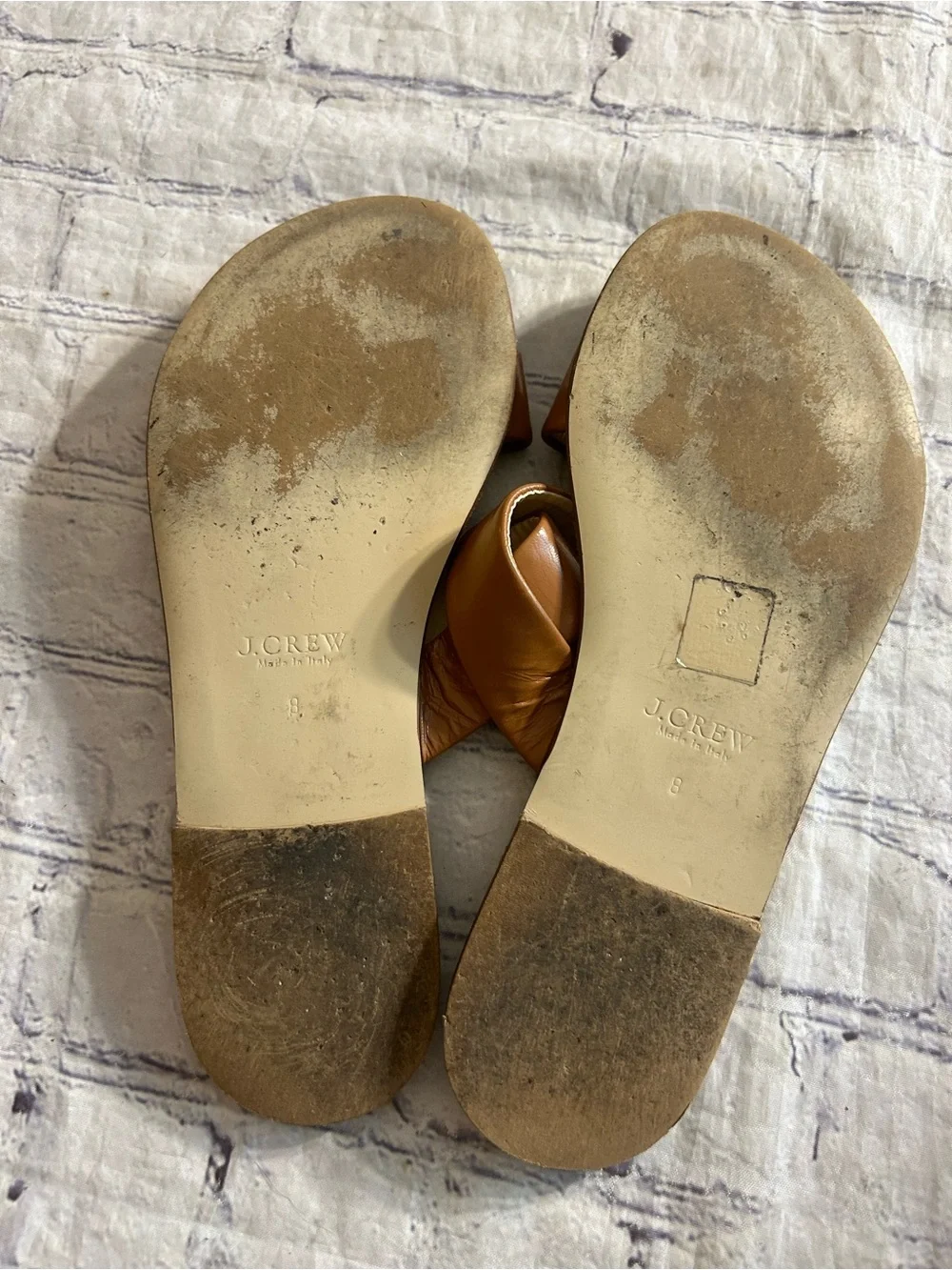 J.CREW MINIMALIST TWO-BAND CARMEL BROWN SLIDE SANDALS WOMENS SIZE 8